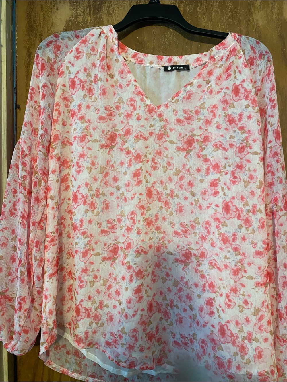Byblos Floral Pink V-Neck Long-Sleeve Blouse